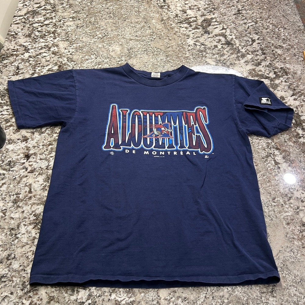 Vintage 1990s‎ Starter Montreal Alouettes CFL T-Shirt Navy Blue Size Large